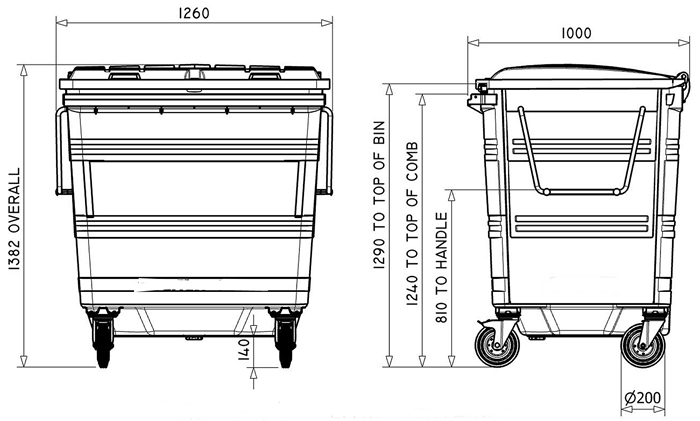 4 Wheel Metal Bins Dimensions DJE Recycling Bins